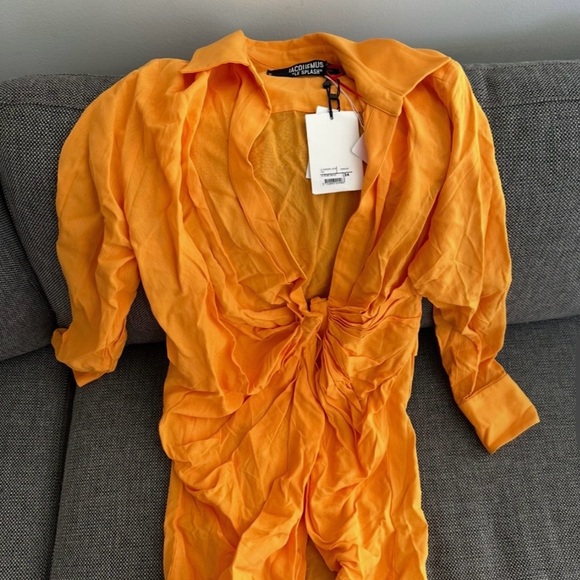 jacquemus dress orange JACQUEMUS La Robe Artichaut Courte in Orange